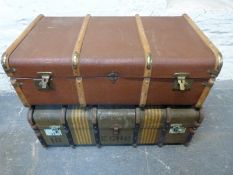 Two ash bound trunks, one with interior lift out tray,
