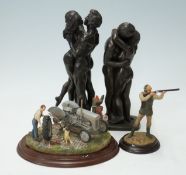 Resin model of a Massey Fergusson TE20 and two Heredite figures of lovers