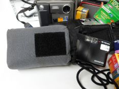 Pentax K100 D super DSLR camera with 18-55 lens, JVC digital video camera, Praktica B100 SLR camera,