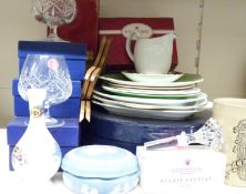 Boxed Royal Worcester coffee cans, Royal Doulton glasses, Wedgwood, Royal Albert,