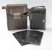 Voigtlander folding plate camera in case with film / plate holders,