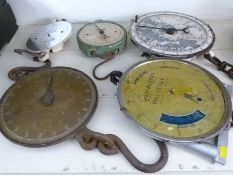Five dial type spring balances or scales including pig,