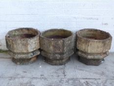 Three octagonal salt glazed jardinieres,
