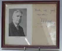 Framed book frontispiece signed and dated 1949 by Walter Nash, later Sir Walter Nash,1882-1968,