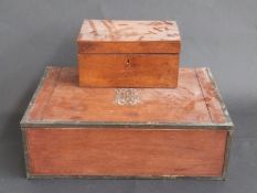 An architect's or similar box with fretwork metal monogram to lid (W56cm) and a 19thC workbox
