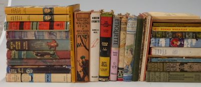 Sundry books, novels in dust wrappers, Dennis Wheatley, Thrillers, Tom Swift Space stories,