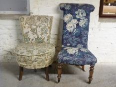 Victorian upholstered Prie Dieu chair and an upholstered nursing chair