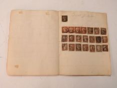 An exercise book of GB and Commonwealth stamps including strip of four 1841 1d red brown,