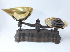 19thC cast iron shop or similar scales with decorative shaped base,