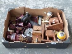 A chinoiserie lacquer style cocktail set, duck cigarette dispenser, elephant bookends,