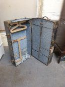 Ash bound metal steamer or travelling trunk with vintage Elder Dempster labels,