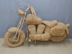 A near life size wicker model of a Harley Davidson motorbike/ chopper,