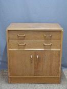 Retro E Gomme / G Plan light oak pull out bureau / secretaire with drawer and twin cupboard under,