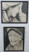 Two charcoal portraits,