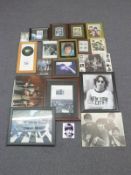 Thirteen framed Beatles pictures, stamps etc.
