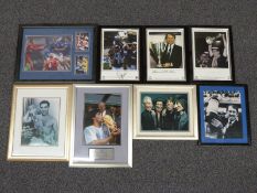 Football and boxing framed pictures and photographs including signed Everton Cup Victory,