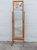 Pine cheval mirror with bevelled glass,
