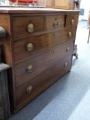 Georgian mahogany chest of three over three drawers with brass drop handles and string inlay,