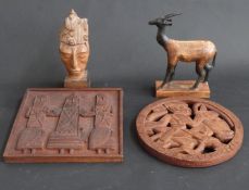 Four hardwood carved items including Benin panel