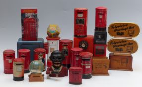 Collection of novelty money boxes including pillar box design etc
