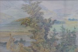 Attributed to Nicholas Chevalier (1828-1902) watercolour landscape beyond trees,
