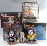 Beatles Sculpture Puzzles with other jigsaws including a framed example with three musical figures