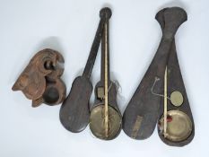 Two Chinese or similar cantilever scales and a further carved case