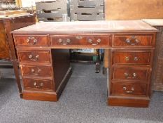 Twin pedestal desk with three drawers to top and three to each pedestal,