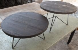 Two ex-Superdry stores small rustic coffee tables, diameter 60cm,