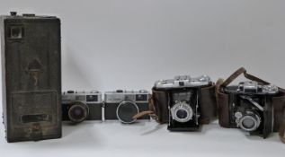 Quantity of cameras to include Sands Hunter large box camera, Zeiss Ikon folding camera,