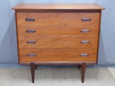 Retro G Plan style chest of four different sized drawers, possibly teak,