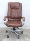 Brown leather and aluminium office swivel chair