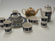 Retro Midwinter Madeira pattern coffee set and a Sadler teapot decorated with hunting scenes