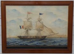 Joseph Honrow Maxime Pellegrin (1763-1869) watercolour L'Union 1831 maritime study of a sailing