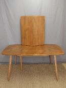 Retro Ercol light elm dining table with hinged additional leaf,