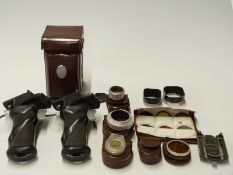 Quantity of Rolleiflex TLR camera accessories including trigger grips, case, filters,