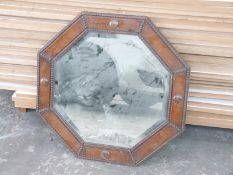 Octagonal oak framed bevelled mirror