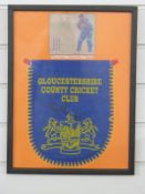 A Gloucestershire County Cricket Club pennant signed by Mark Alleyne, framed.