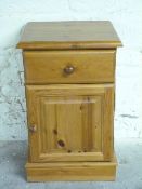 Pine bedside cabinet with single drawer and cupboard,