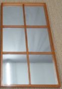 Mid century / retro six division mirror with bevelled woodwork,