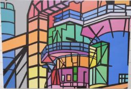 G Nightingale acrylic on board modernist architectural scene,