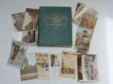 Triumph Stamp Album and small purse of stamps with vintage postcards including Cirencester Park,