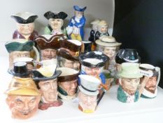 A collection of character and Toby jugs including Royal Doulton, Staffordshire tobacco jar,