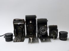 Quantity of collectable cameras including Kodak and Ensign folding examples, Mamiya 16,