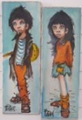 Florian pair acrylic on canvas cartoon portraits,