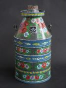 Bargeware painted water churn with top,