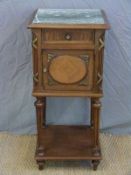 Continental marble-topped bedside cabinet with drawer and cupboard with shelf below and gilt mounts,