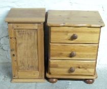 Pine bedside chest of three drawers,