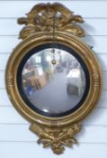 Regency giltwood framed mirror with convex glass and eagle to top,