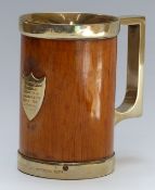 Gloucester and Worcester rowing club interest treen tankard with plated mounts engraved Gloucester